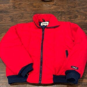 VTG 90s Woolrich ski jacket size M red navy blue with Quallofil insulation EUC